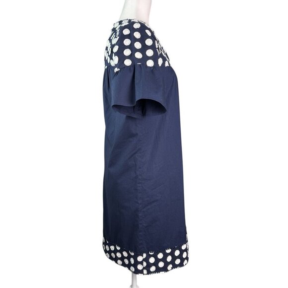 J. Crew Navy White Polka Dot Fringe Bell Sleeve Tunic Shift Dress Women's Size 2 - Picture 8 of 10